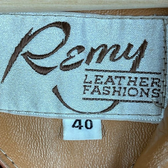 Vtg Remy Leather Jacket Mens Brown Single Breasted 4 Button Blazer Coat Size 40 - Picture 2 of 11